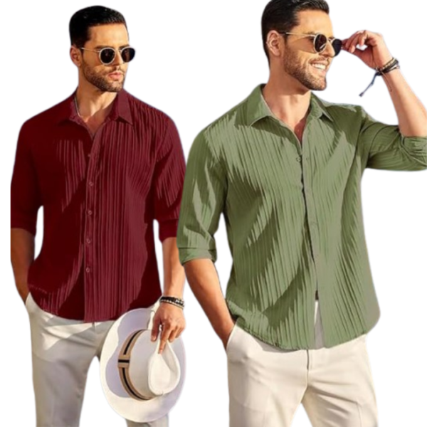 Men's Casual Button Down Shirts Long Sleeve Linen Shirt Fashion Textured Beach Summer